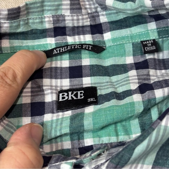 BKE Shirt Mens 3XL Blue Green Plaid Long Sleeve Athletic Fit Buckle - Picture 3 of 5